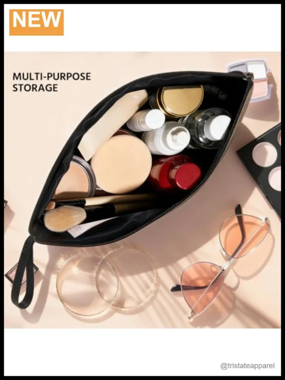 Durable Polyester Zippered Makeup Bag with Beach Print Travel Cosmetic Case